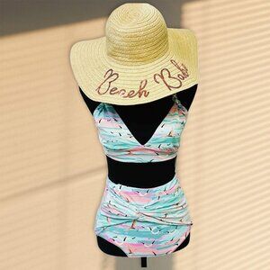 ESTIVO Two Piece Swimwear Matching Set Halter Triangle Top Hi-Rise Knot Bikini